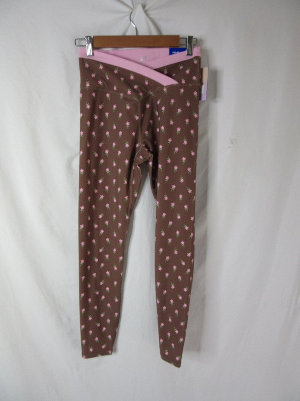 JoyLab High Rise Leggings Brown Pink Floral 7/8 Length Cross Over Size Small NWT